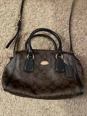 Coach Brown Signature Satchel with Black Handles and Trim